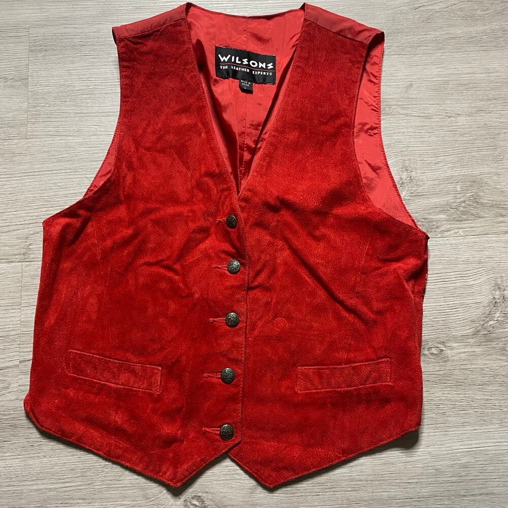 Beautiful Vintage Suede Red Skirt Vest Suit Size L Modern Medium - Picture 2 of 10